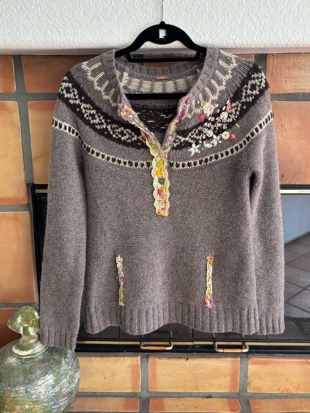 Vintage Free People Bohemian sweater: wool/alpaca blend with lace details